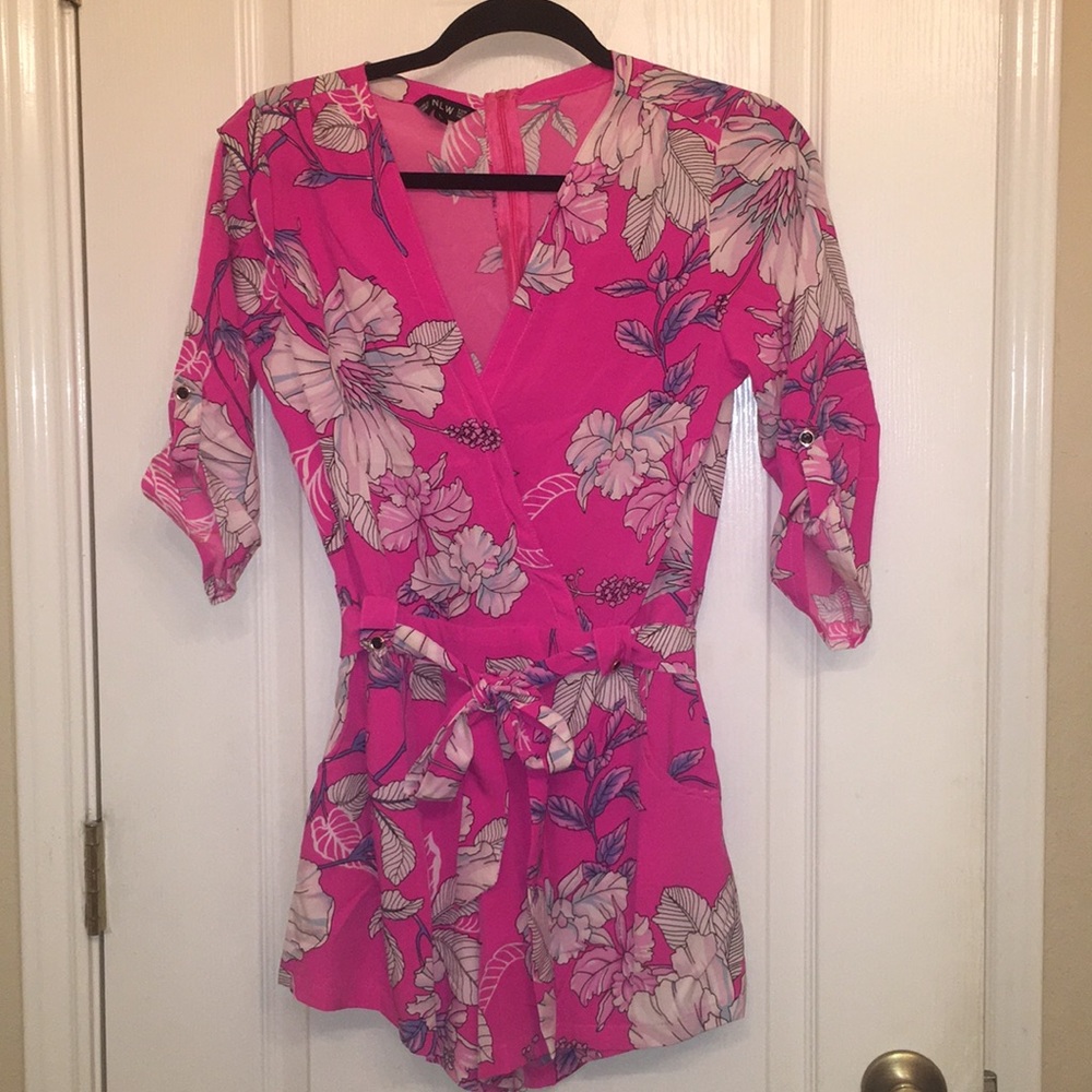 Pink floral short romper Large